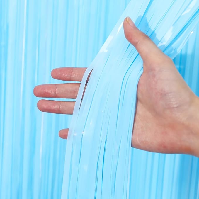 2 Pack Pastel Blue Tinsel Foil Fringe Curtains, Blue Party Decorations, Metallic Tinsel Party Streamers Backdrop for Birthday Baby Shower Gender Reveal Wedding Party Decorations