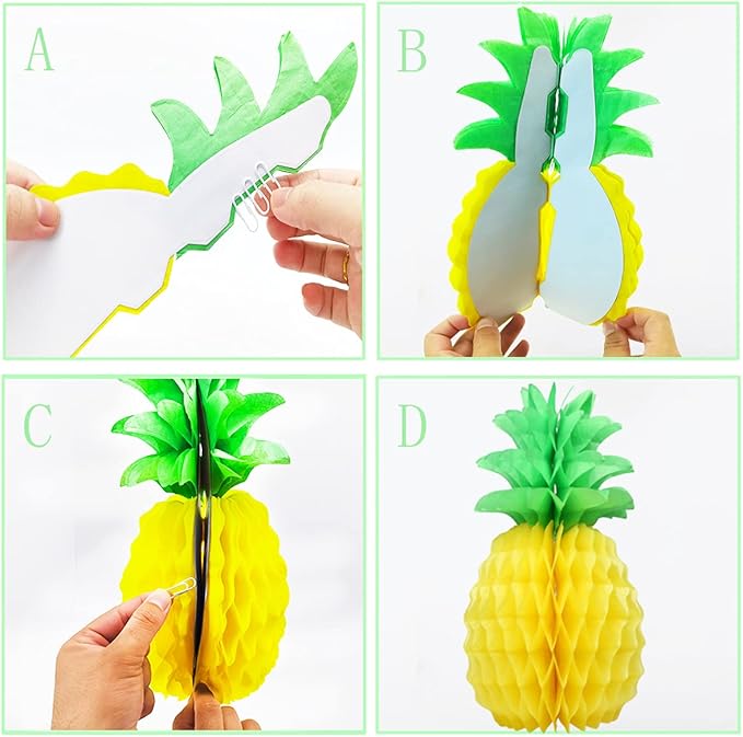 LYART 6 Pcs 14 Inch Pineapple Decorations for Tropical Flamingo Party Summer Hawaiian Luau Party Pineapple Honeycomb Tissue Centerpieces for Tables Hanging Decorations Favors