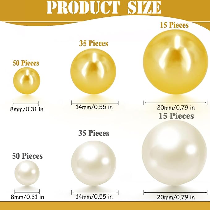 200 Pcs Vase Filler Beads Gold and White Pearl Beads for Vase No Hole Pearls for Centerpieces Vases DIY Home Table Party Decor DIY Wedding 8/14/20mm