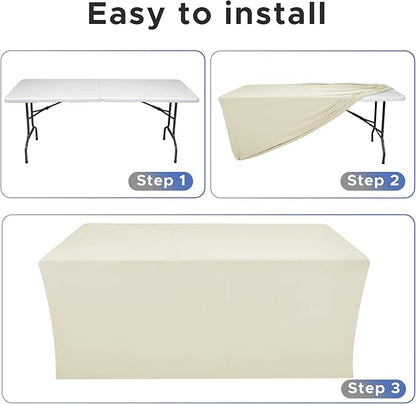 Nasitos Fitted Table Covers Stretch Spandex - 72 x 30 Inch - 2 Pack Beige Rectangle Table Clothes for 6 Ft Folding Tables, Wrinkle Resistant Tablecloths for Parties, Trade Show, Craft Show, Birthday