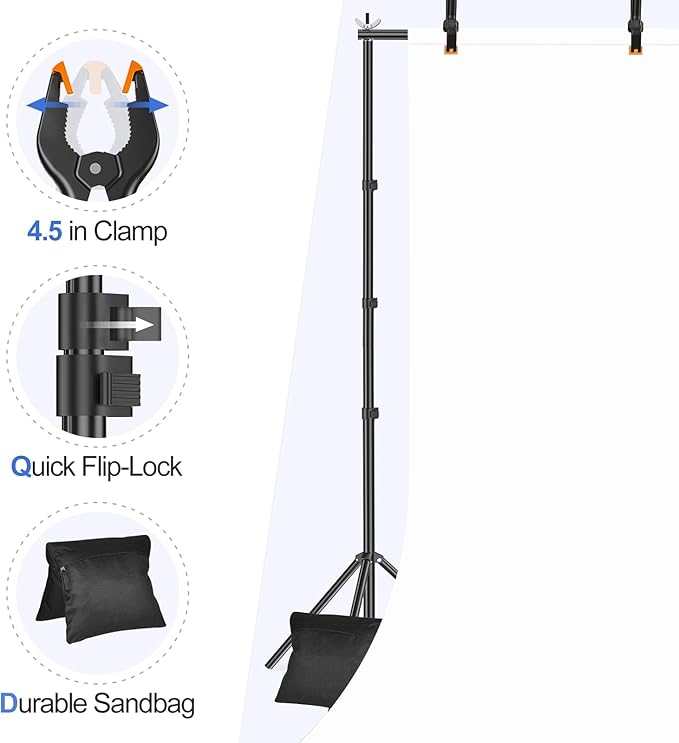 EMART Backdrop Stand 10x10ft(WxH) Photo Studio Adjustable Background Stand Support kit with 2 Crossbars, 8 Clamps, 2 Sandbags and Carry Bag for Parties, Events Decoration, Wedding, Photography