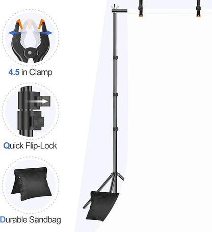 EMART Backdrop Stand 10x10ft(WxH) Photo Studio Adjustable Background Stand Support kit with 2 Crossbars, 8 Clamps, 2 Sandbags and Carry Bag for Parties, Events Decoration, Wedding, Photography