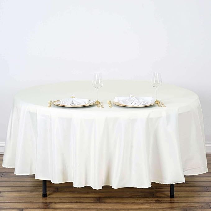 Efavormart Round Tablecloth, 108 Inch Stain & Wrinkle Resistant Washable Table Cloth, Decorative Polyester Fabric Table Cover for Banquet, Wedding, Dining- Ivory