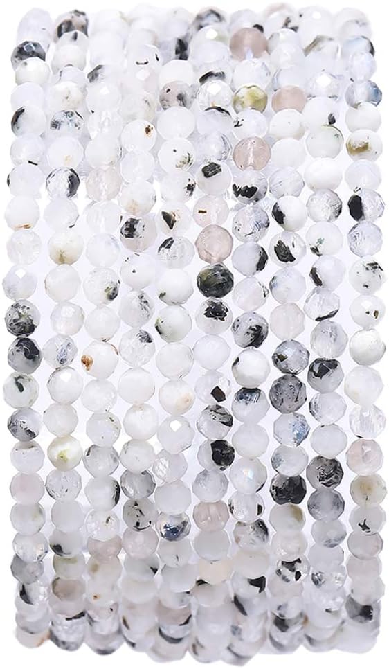 Faceted Natural White Spectrolite Stone Round Loose Semi Gemstone Beads for Jewelry Making 3-3.5mm 38cm