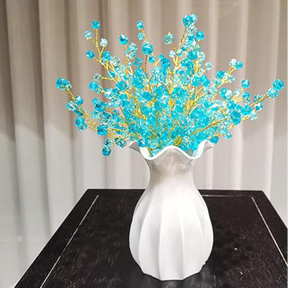 16PCS Crystal Artificial Flowers Bouquets Handmade Acrylic Flower Branches Fake Beaded Baby Breath Floral Crafts for Wedding Party Home Decor