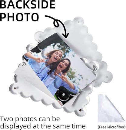 3 Pack Acrylic Picture Frame: 4x6inch Magnetic Picture Frames, Double Sided Magnet Frames,10+10mm Thick Block, Clear Photo Scalloped Frames Freestanding for Desktop Display (Clear, 4X6)