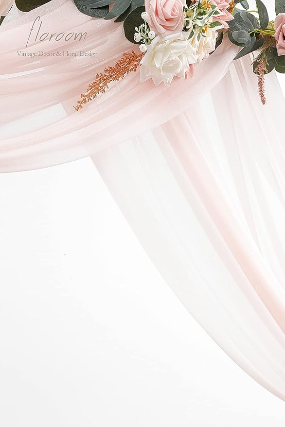 Floroom Wedding Arch Draping Fabric 2 Panels 20Ft Blush Chiffon Fabric Drapes Arbor Drapery Wedding Ceremony Reception Swag Decorations
