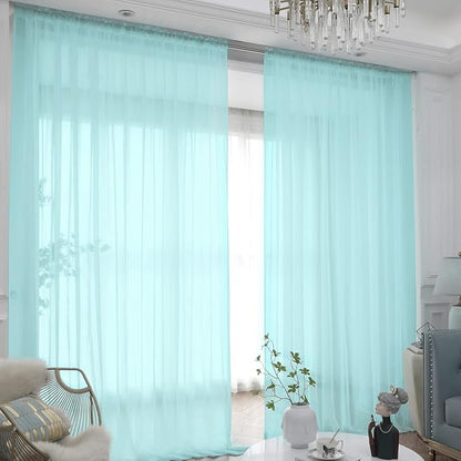 Window Lake Blue Sheer Curtains 72 Inches Long 2 Panels Sheer Curtain Basic Rod Pocket Panel for Bedroom Children Living Room Yard Kitchen (Lake Blue, 52" W x 72" L | 2 pcs)