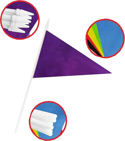 12 Pack Purple Pennant Flags Small Mini Hand Held Solid Color Pennant On Sticks Flags with 12.6"Solid Pole & Spear Top,Party Events Celebration,School,Grand Opening,Kids Birthday,Sports Clubs,Flower Pot