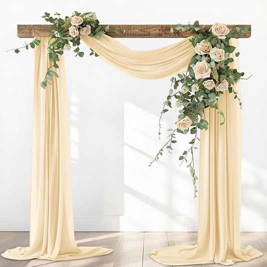 Champagne Gold Fall Elegant Arch Draping Fabric 2 Panels Outdoor 29" × 20Ft Sheer Chiffon Curtain Drapes for Wedding Ceremony Birthday Party Garden Brunch
