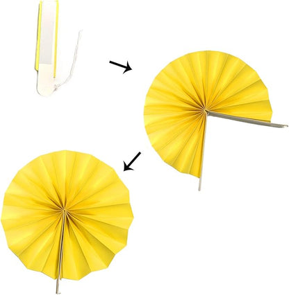 Hanging Paper Fan Set, Tissue Paper Pom Poms Flower Fan and Honeycomb Balls for Birthday Baby Shower Wedding Festival Decorations - Yellow