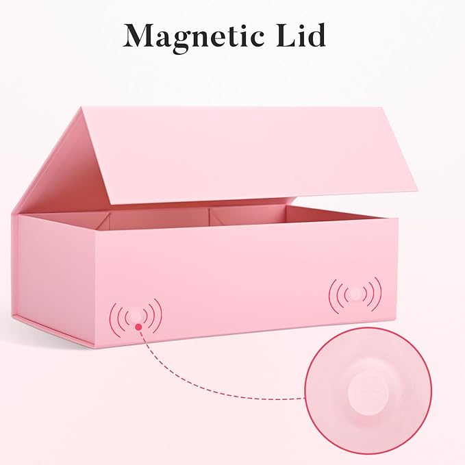 LIFELUM Pink Gift Boxes with Lids for Presents 5 Pack 13.85x8.35x4.45 Inch Gift Boxes with Ribbon,Card,Shredded Paper Filler Magnetic Gift Box for Wedding Gifts