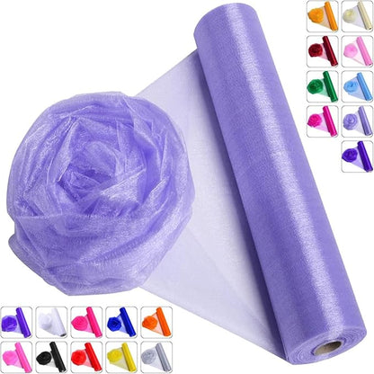 Crystal Organza Fabric Tulle - 16" by 50 Yards Sheer Fabric for Wedding Party Decoration Bridal Shower Tutu Roll Netting Spool Ribbon Wrapping (Lavendar)