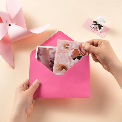 50 Pack Colored A7 Invitation Envelopes 5x7 with Gold Stickers for Cards and Invitations, 5 Colors (Pink, 5 1/4 x 7 1/4 inches)