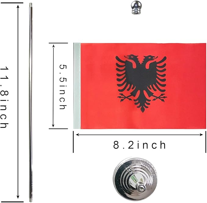 GentleGirl.USA Albania Table Flags Stick Small Mini Albania Flag Office Desk Flag on Stand with Stand Base, International Festival Decoration,Albania Theme Party Decoration,Home Desk Decoration