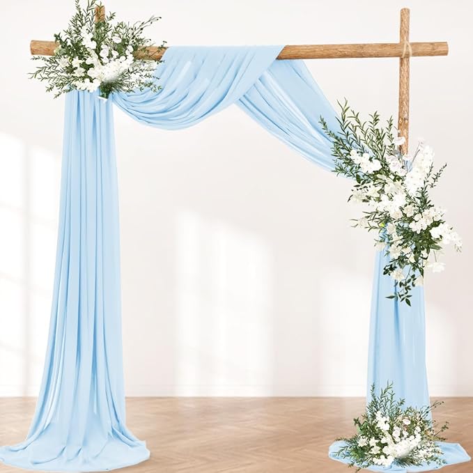 Wedding Arch Draping Fabric 2 Panels 30'' x 18FT Baby Blue Sheer Chiffon Arch Drapery for Photo Booth Bridal Shower Baby Shower Church Decor Newborn Photography Christening Outdoor Party