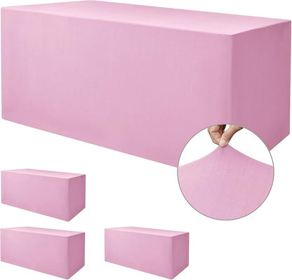Nasitos Pink Fitted Table Covers Stretch Spandex - 72 x 30 Inch - 4 Pack Rectangle Table Clothes for 6 Foot Folding Tables, Wrinkle Resistant Tablecloths for Parties, Trade Show, Craft Show, Birthday