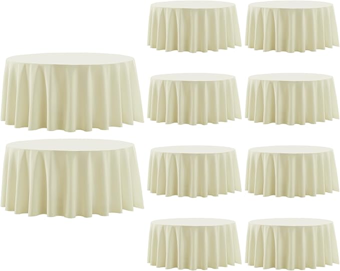 Round Tablecloth 120 Inch Tablecloth 10 Pack Ivory Table Cloths Washable Decorative Polyester TableClothes Cover for Dining Table Banquets Buffet Parties and Wedding