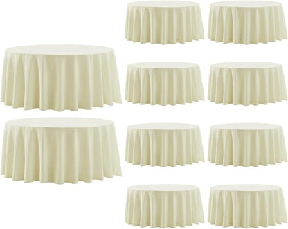 Round Tablecloth 120 Inch Tablecloth 10 Pack Ivory Table Cloths Washable Decorative Polyester TableClothes Cover for Dining Table Banquets Buffet Parties and Wedding