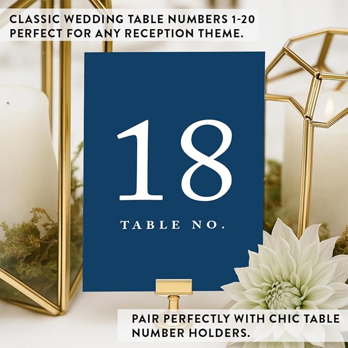 Andaz Press Table Numbers 1-20 On Perforated Paper, Navy Blue, 4X6-Inch Single Sided Sign, 1-Set, Graduation Table Numbers For Wedding Reception Blue Numbers