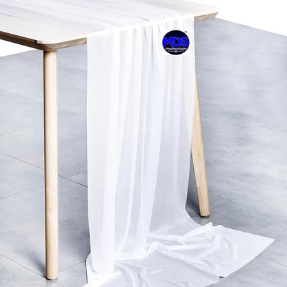 MDS 25 Pack 10ft Chiffon Table Runner 29 x 120 Inches Sheer Wedding Runner Romantic Rustic Table Runner for Wedding Decorations, Birthday Parties, Bridal Shower Party Arch Decor - White