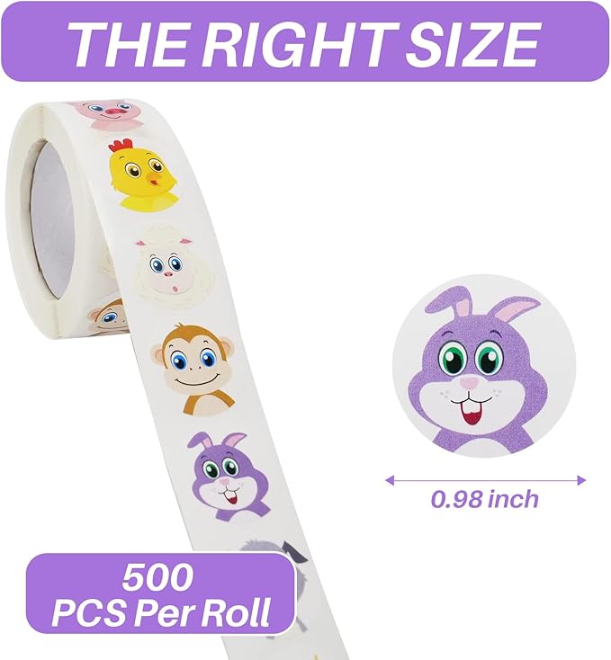1000 PCS Small Cute Animal Stickers for Kids Teachers Classroom Party(1" Diameter / 2 Roll / 16 Designs)