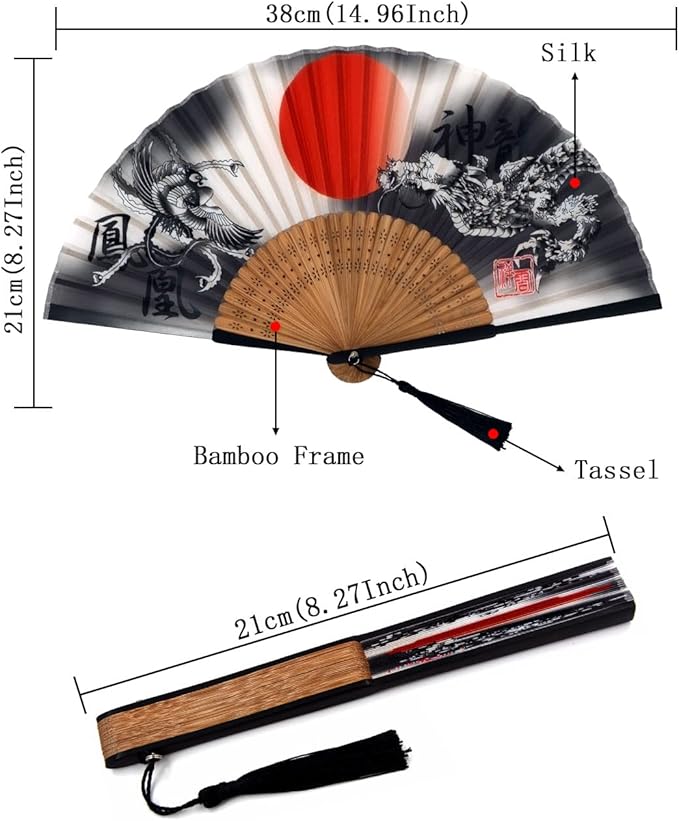 Amajiji Folding Hand Fan for Women, Chinese Japanese Vintage Style Bamboo Silk Hand Held Folding Fans for Party Wedding Dancing Decoration Gift Performance (AM-07)