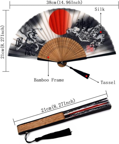Amajiji Folding Hand Fan for Women, Chinese Japanese Vintage Style Bamboo Silk Hand Held Folding Fans for Party Wedding Dancing Decoration Gift Performance (AM-07)