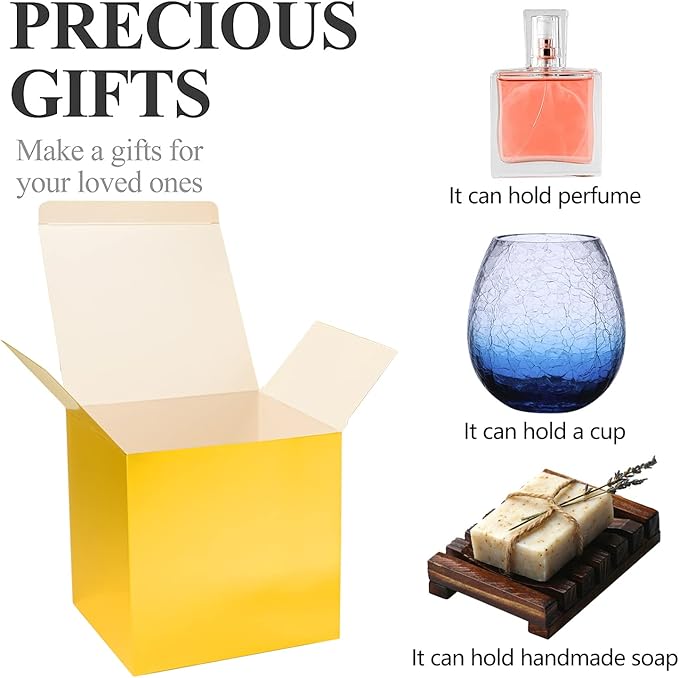 COTOPHER Small Gift Boxes 25 Pack 5x5x5 inches Gold Gift Boxes with Lids for Gifts, Crafting, Wedding Party Favor, Cupcake Boxes, Candy, Bridesmaids Proposal Box with Ribbons and Stickers
