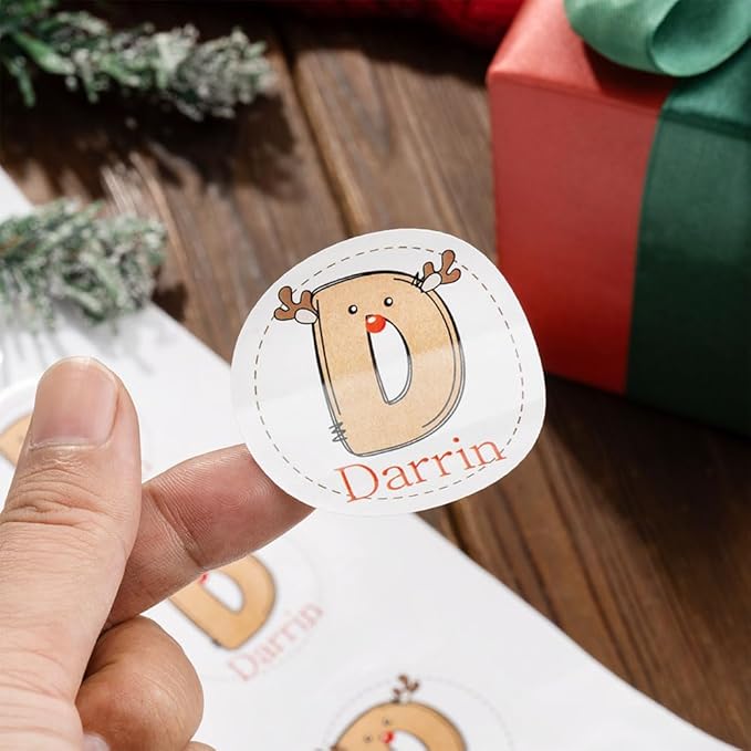Personalized Christmas Name Stickers Xmas Decorations Initial Gift Stickers | 4 Initial Design | Custom Waterproof Cute Labels for Gift Box, Party Decorations, Envelopes | 30 Pcs ﻿