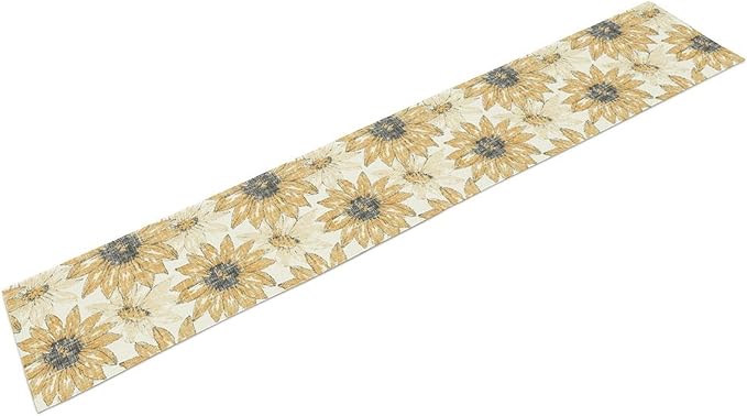 Chrysanthemum Vintage Floral Table Runner, Elegant Grunge Orange Sunflower Spring Summer Elegant Pattern Artichokes Flower Table Runner for Party Kitchen Dining Living Room Decor, 13x108 Inch