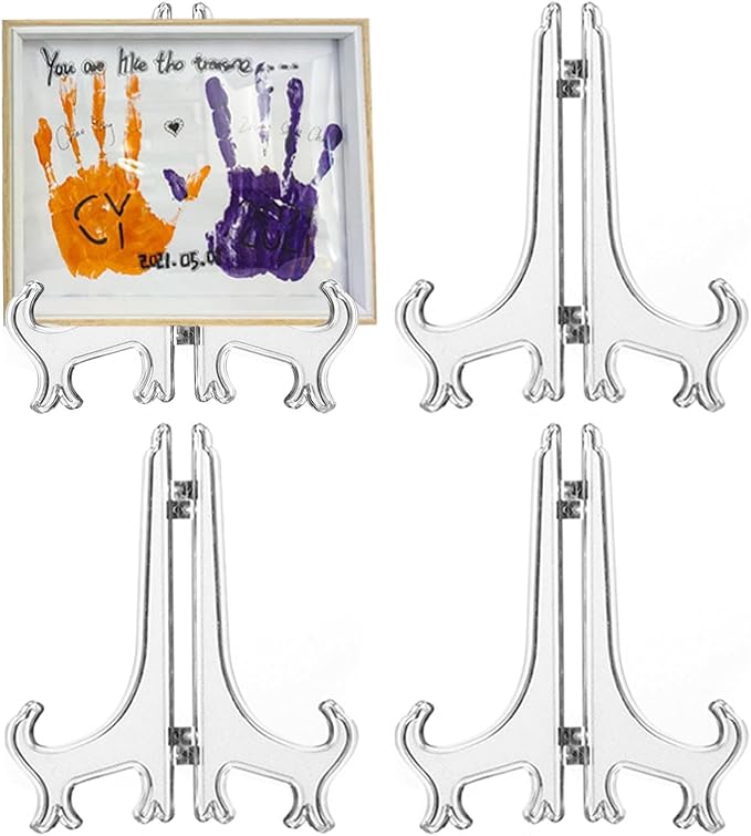 4 Pack 12 Inch Clear Plastic Easels or Stand/Plate Holders to Display Pictures or Other Items at Weddings, Plate Stands for Home Decoration, Birthday, Tables