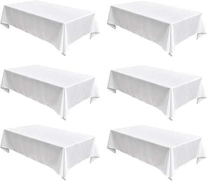 Fitable Faux Linen White Tablecloths for Rectangle Tables - 60 x 84 Inch - 6 Pack Fabric Textured Folding Table Clothes Faux Burlap 4 Ft Table Covers for Wedding, Party, Banquet, Birthday