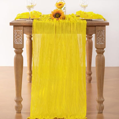Lemon Yellow Cheesecloth Table Runner 10 Pack Fall Table Runners Boho Gauze 120 Inches Yellow Cheese Cloth Fall Table Decorations for Thanksgiving Wedding Bridal Baby Shower Parties Decor