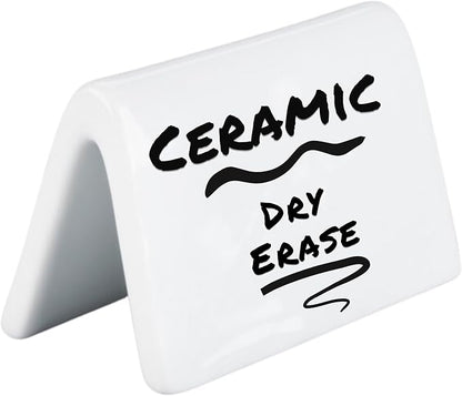 Double Sided Ceramic Dry Erase Table Tent Sign White - 3-1/2"x2" - Reusable Tabletop Setting. Great for Wedding, Birthday, Picnic, Banquet, Buffet, Bakery, Party, Events, Message Board, Food Tents