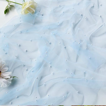 Artoid Mode Pearl Blue Gauze Table Runner 59x120 Inch , Seasonal Sheer Kitchen Dining Holiday Wedding Birthday Baby Shower Table Decor for Home Party