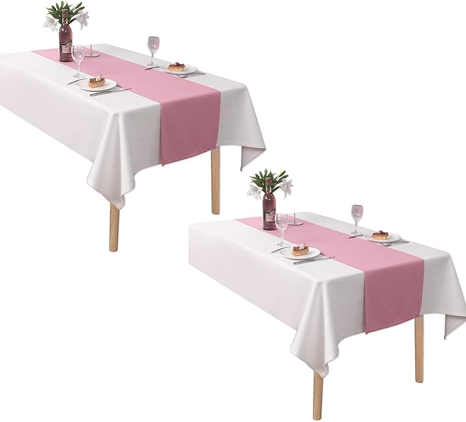 DUALIFE Valentines Day Table Runner 14x72 Inch Pink Table Runner Wedding Anniversary Party Mother's Day Table Runners Decor Hot Pink 2 Pieces