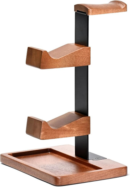 Solid Wood Controller Holder and Headphone Stand, Gaming Controller Stand for Desk, Dual Controller Organizer Rack, Fits Xbox, PS4, PS5, Gamepad, Headset Holder for Son, Husband, Boyfriend