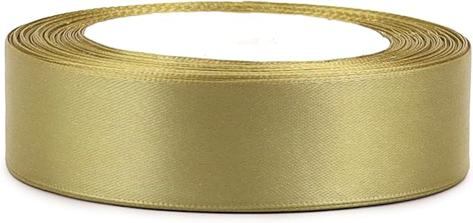 Champagne Gold Solid Satin Ribbon 1 Inch 25 Yards Solid Polyester Fabric Ribbon for Gift Wrapping Wedding Christmas Baby Shower Birthday Party Decoration Handmade Immortal Flower Craft