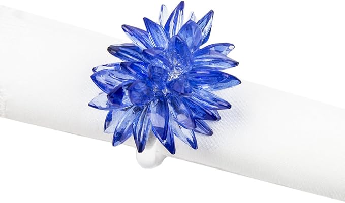Fennco Styles Crystal Design Collection Napkin Rings - Set of 4 (Blue, 2"x2")