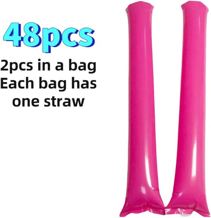 48pcs Round Head Boom Sticks Thunder Sticks Cheering Sticks Team Spirit Plastic Cheerleading Spirit Stick Clapper Inflatable Noise Maker Sports Supply (Pink)
