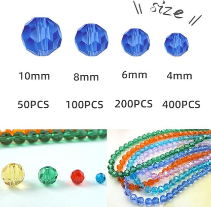 50 PCS 10mm Crystal Glass Beads Round Multiple Faceted Loose Spacer Glass Beads for DIY Handcrafte Bracelet Necklace Earring Jewelry Making(Transparent)