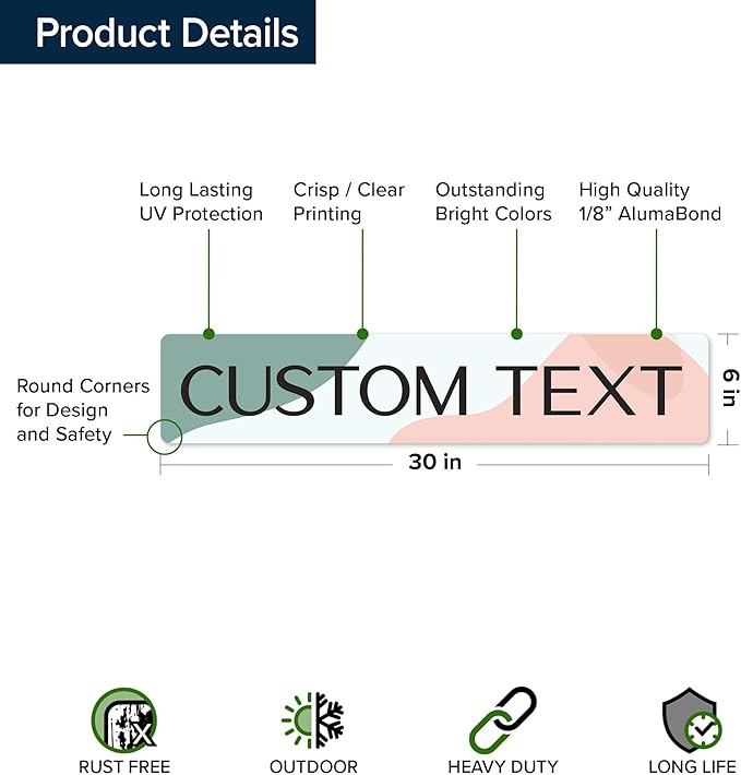 Custom Sign, Custom Street Sign, 11 Font Colors, 13 Font Styles, 4 Hole Options, 22 Sizes, 6x30 Inches, Rust Free DiBound, Fade Resistant, Made in USA by My Sign Center (Minimalist)