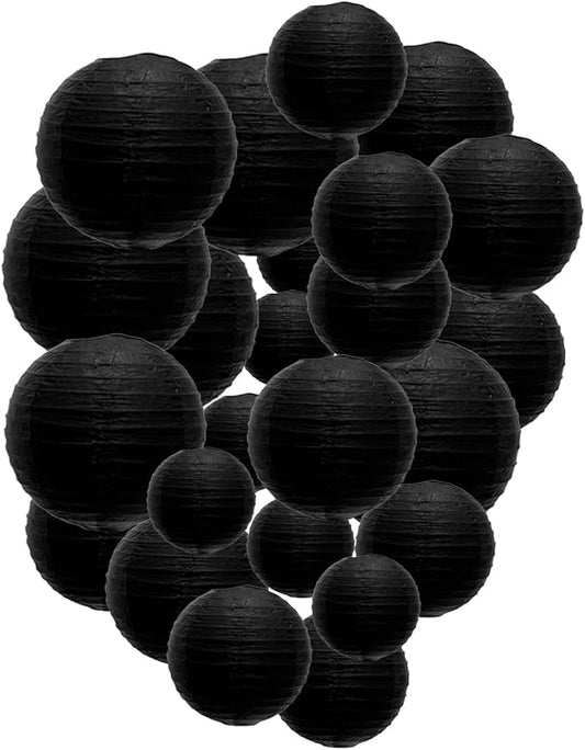 Black Paper Lanterns Decorative, Chinese/Japanese Hanging Round Paper Lanterns Decorations for Wedding, Bachelorette, Graduation, Halloween, Birthday (12 PCS)