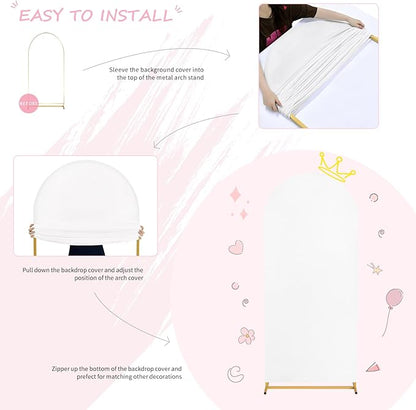 SoarDream White Spandex Arch Cover 6FT Wedding Arch Backdrop Cover Stretchy Backdrop Chiara Wall Arch Stand Cover for Wedding Birthday Balloon Decorations- Ideal for Balloon Arches