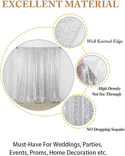 ShinyBeauty Sequin Curtain-Backdrop-5FTx10FT-Silver-Sequin Fabric Photo Booth Backdrop