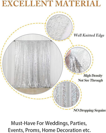 ShinyBeauty Sparkling Sequin Photo Backdrop 7x7 Feet - Silver Glitter Polyester Fabric for Baby Showers, Birthdays, Photoshoots, Wall Decor (Professional Studio & Party Decoration)