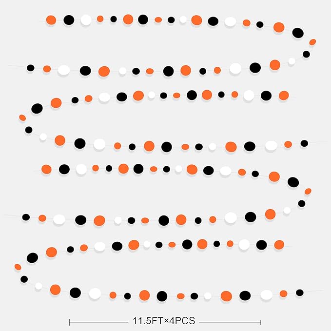 46Ft Orange Black Circle Dot Garland Black Orange and White Polka Dot Hanging Paper Streamer for Birthday Wedding Bridal Shower Baby Shower Fall Autumn Halloween Thanksgiving Party Decoration Supplies