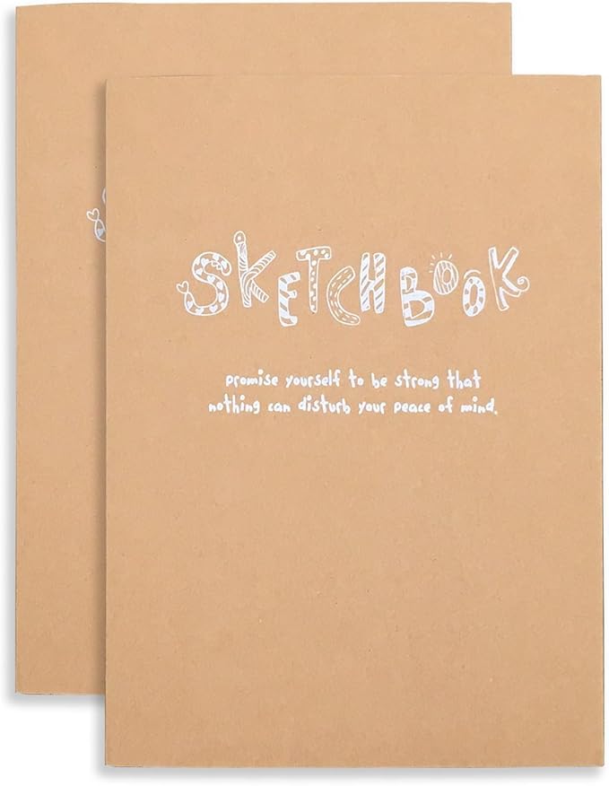 Kraft Cover Drawing Notebook & Sketchbook – Set of 2 Blank Plain Sketch Books – 125g Thick Paper, 200x280mm Paper Ideal for Drawing & Sketching- 128 sheets/256 Pages – 180 Degree Opening, 2pcs