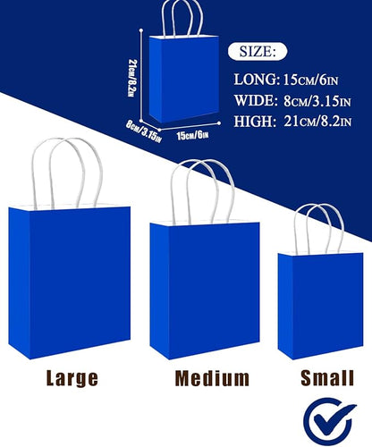 qiqee 50-Packs Gift Bag with Handles Bulk Diamond Blue Paper Bags Multiple Uses (8.3"x3"x6" Small Size)